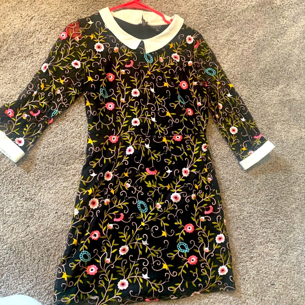 Topshop Peter Pan collar embroidered dress